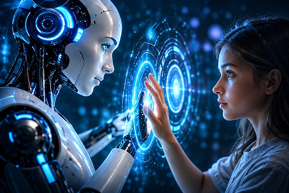 Una persona y un robot interactúan mediante una interfaz luminosa